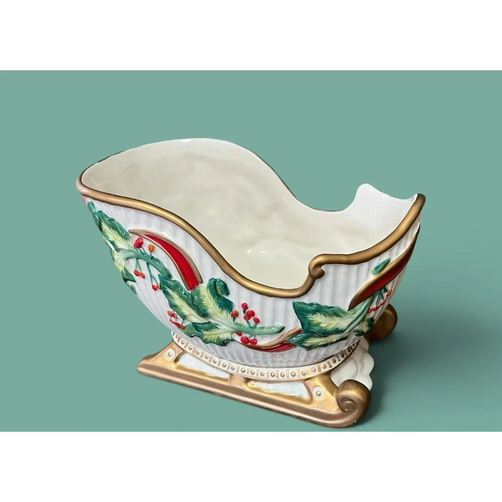Fitz & Floyd‎ Snowy Sleigh Ride Conforti Collection 2007 Planter Candy Bowl Xmas